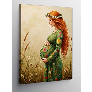 Kanvas Tablo Hamile Kadın Ve Çiçekler 100x140 cm