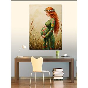 Kanvas Tablo Hamile Kadın Ve Çiçekler 100x140 cm