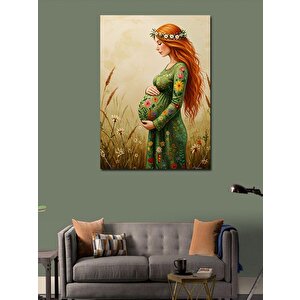 Kanvas Tablo Hamile Kadın Ve Çiçekler 100x140 cm
