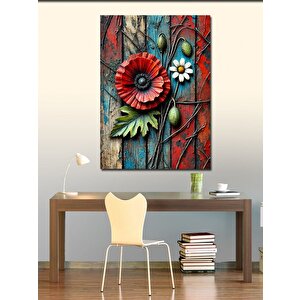 Kanvas Tablo Renkli Çiçek Ve Ahşap 50x70 cm