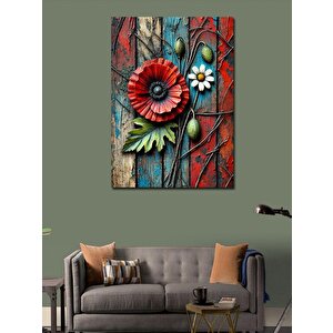 Kanvas Tablo Renkli Çiçek Ve Ahşap 50x70 cm