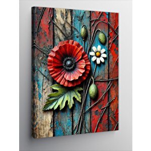 Kanvas Tablo Renkli Çiçek Ve Ahşap 70x100 cm