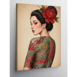Kanvas Tablo Kırmızı Çiçekli Kadın Portresi 100x140 cm