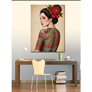 Kanvas Tablo Kırmızı Çiçekli Kadın Portresi 100x140 cm