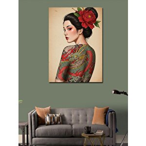 Kanvas Tablo Kırmızı Çiçekli Kadın Portresi 100x140 cm