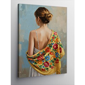Kanvas Tablo Çiçekli Şal Ve Kadın 100x140 cm
