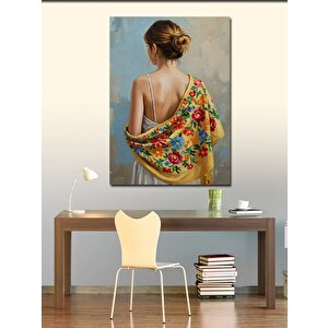 Kanvas Tablo Çiçekli Şal Ve Kadın 100x140 cm