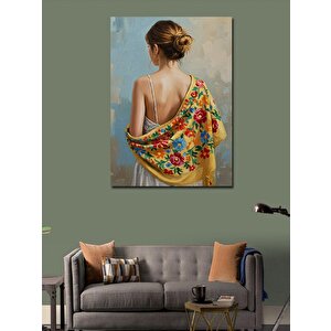 Kanvas Tablo Çiçekli Şal Ve Kadın 100x140 cm