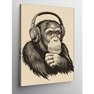Kanvas Tablo Kulaklıklı Maymun Çizimi 70x100 cm