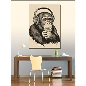 Kanvas Tablo Kulaklıklı Maymun Çizimi 70x100 cm