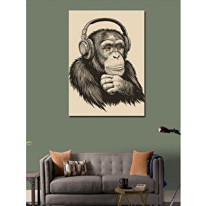Kanvas Tablo Kulaklıklı Maymun Çizimi 70x100 cm