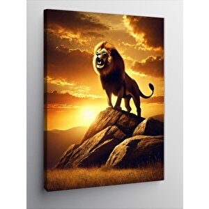 Kanvas Tablo Aslanın Güneş Batımındaki Silüeti 100x140 cm