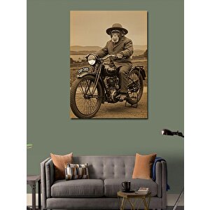 Kanvas Tablo Retro Motosiklet Süren Maymun 100x140 cm