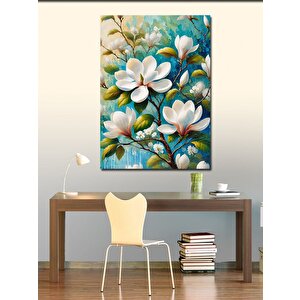 Kanvas Tablo Beyaz Çiçekler Çizimi 50x70 cm
