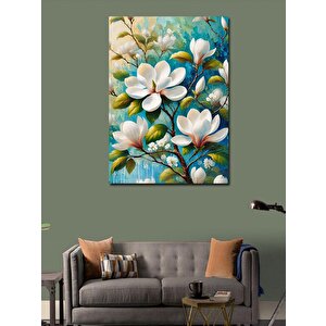 Kanvas Tablo Beyaz Çiçekler Çizimi 50x70 cm
