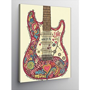 Kanvas Tablo Renkli Çiçekli Gitar 50x70 cm