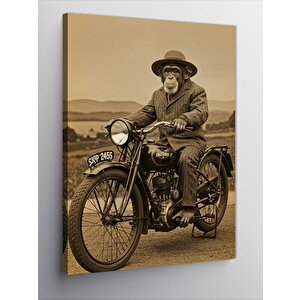 Kanvas Tablo Retro Motosiklet Süren Maymun 50x70 cm