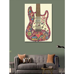 Kanvas Tablo Renkli Çiçekli Gitar 70x100 cm