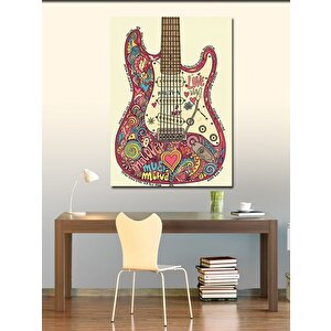 Kanvas Tablo Renkli Çiçekli Gitar 100x140 cm