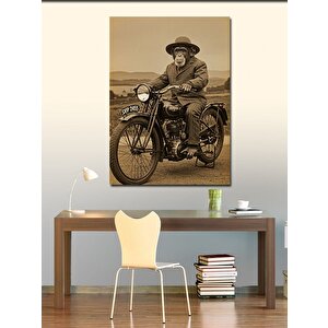 Kanvas Tablo Retro Motosiklet Süren Maymun 70x100 cm