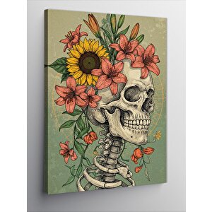 Kanvas Tablo Çiçekli Kafatası Sanatı 50x70 cm