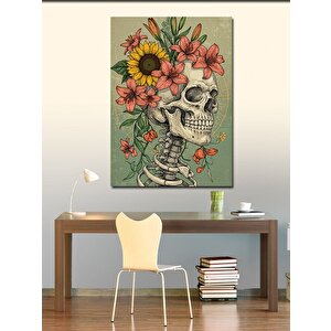 Kanvas Tablo Çiçekli Kafatası Sanatı 50x70 cm