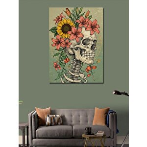 Kanvas Tablo Çiçekli Kafatası Sanatı 50x70 cm