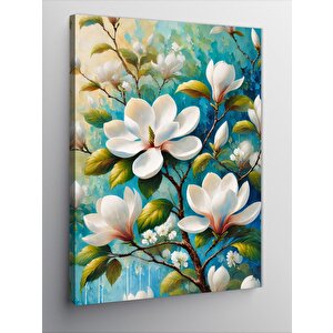 Kanvas Tablo Beyaz Çiçekler Çizimi 70x100 cm