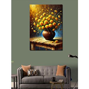 Kanvas Tablo Sarı Çiçekler Ve Vazo 70x100 cm