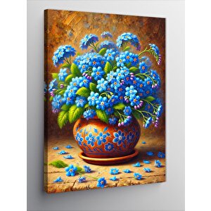 Kanvas Tablo Mavi Çiçekler Ve Renk 100x140 cm