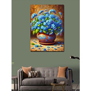 Kanvas Tablo Mavi Çiçekler Ve Renk 100x140 cm