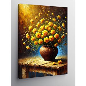 Kanvas Tablo Sarı Çiçekler Ve Vazo 50x70 cm