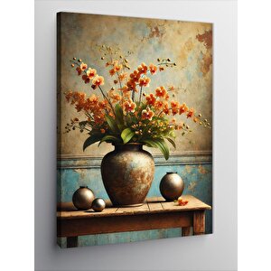 Kanvas Tablo Vazodaki Çiçekler Ve Pastoral Huzur 100x140 cm