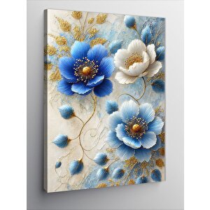 Kanvas Tablo Mavi Çiçekler Ve Altın Dokunuş 50x70 cm