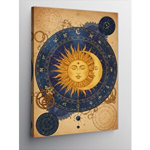Kanvas Tablo Güneş Ve Ay Desenli Retro Tasarım 100x140 cm