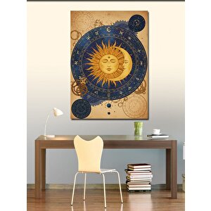 Kanvas Tablo Güneş Ve Ay Desenli Retro Tasarım 100x140 cm