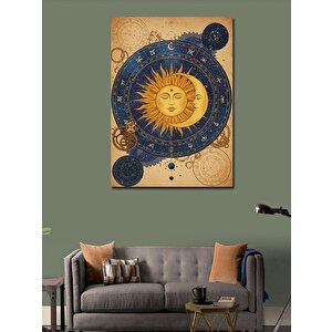 Kanvas Tablo Güneş Ve Ay Desenli Retro Tasarım 100x140 cm