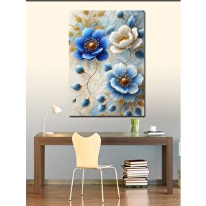 Kanvas Tablo Mavi Çiçekler Ve Altın Dokunuş 100x140 cm