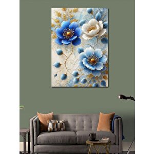 Kanvas Tablo Mavi Çiçekler Ve Altın Dokunuş 100x140 cm