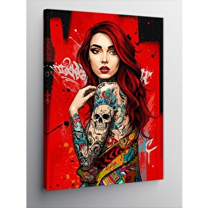 Kanvas Tablo Kafatası Ve Çiçeklerle Kadın Portresi 70x100 cm