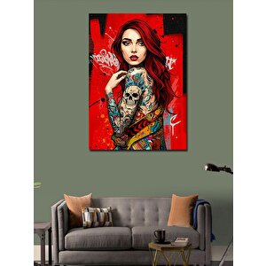 Kanvas Tablo Kafatası Ve Çiçeklerle Kadın Portresi 70x100 cm