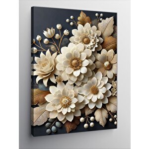 Kanvas Tablo Altın Ve Beyaz Çiçek Tasarımı 70x100 cm