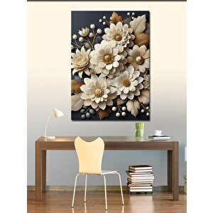Kanvas Tablo Altın Ve Beyaz Çiçek Tasarımı 70x100 cm