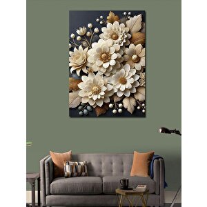 Kanvas Tablo Altın Ve Beyaz Çiçek Tasarımı 70x100 cm