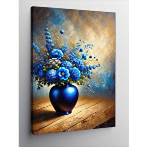 Kanvas Tablo Mavi Çiçekler Vazoda 100x140 cm