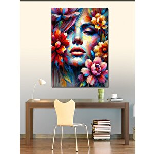 Kanvas Tablo Renkli Kadın Yüzü Ve Çiçekler 70x100 cm