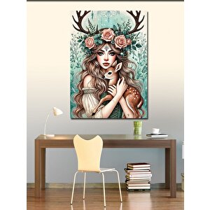 Kanvas Tablo Çiçekli Geyik Kadın 70x100 cm