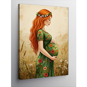 Kanvas Tablo Çiçekli Hamile Kadın 100x140 cm
