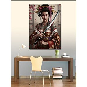 Kanvas Tablo Samuray Kadın Ve Çiçekler 70x100 cm