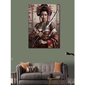 Kanvas Tablo Samuray Kadın Ve Çiçekler 70x100 cm